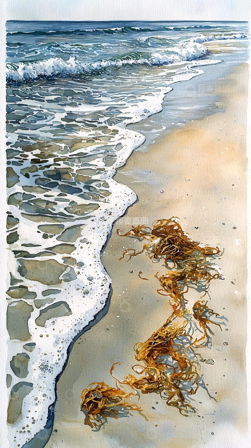 高清大图下载【趣麦麦图】海滩上泡沫涌动的海浪