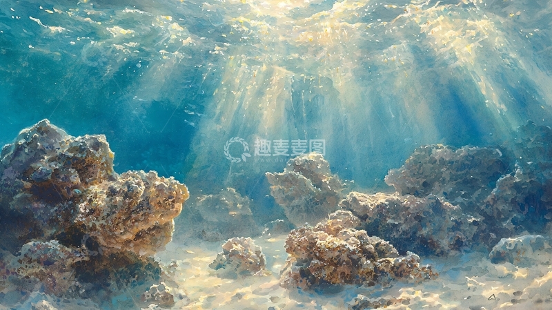 高清大图下载【趣麦麦图】阳光穿透水面的海底景观