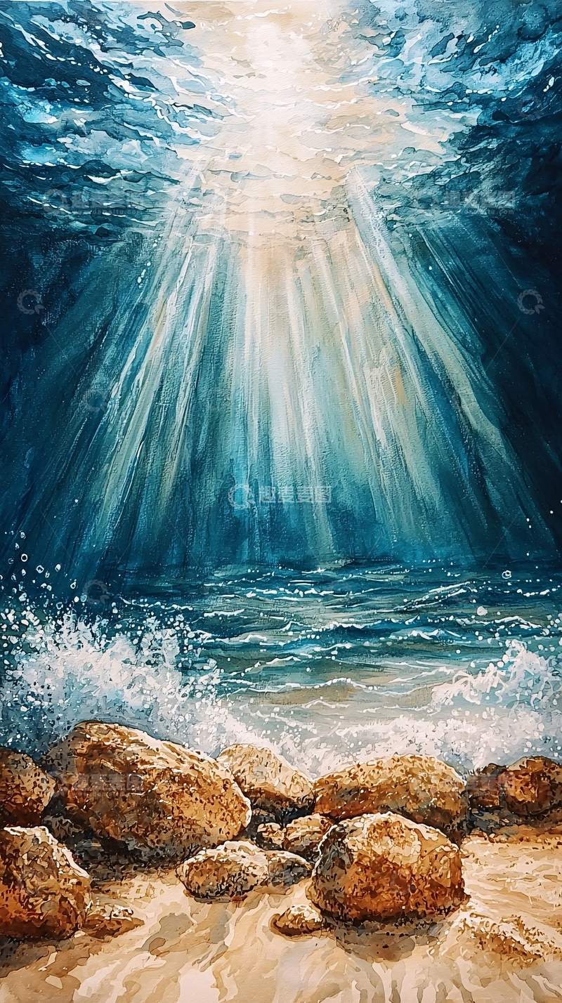 高清大图下载【趣麦麦图】海面光线穿透海水