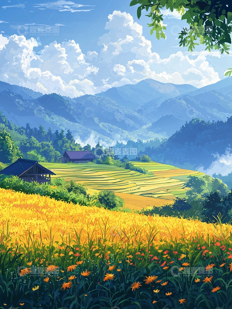 高清大图下载【趣麦麦图】清新田园风光动漫场景