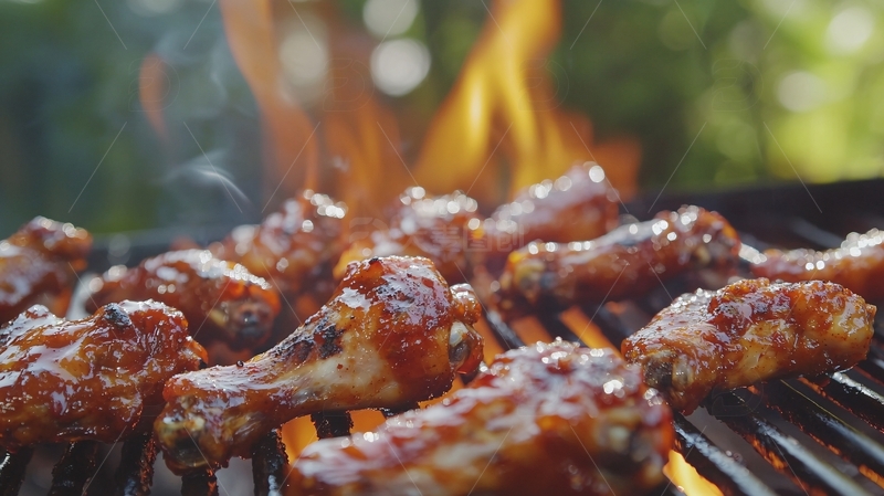 高清大图下载【趣麦麦图】烤架上的酱汁鸡翅