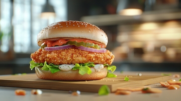 美味脆皮鸡肉汉堡