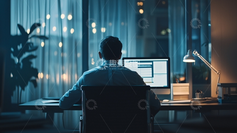 高清大图下载【趣麦麦图】夜间办公