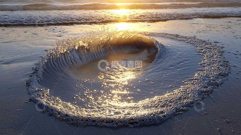 高清大图下载【趣麦麦图】海滩漩涡日落美景