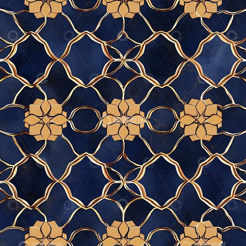 高清大图下载【趣麦麦图】深蓝色花纹金色线条装饰