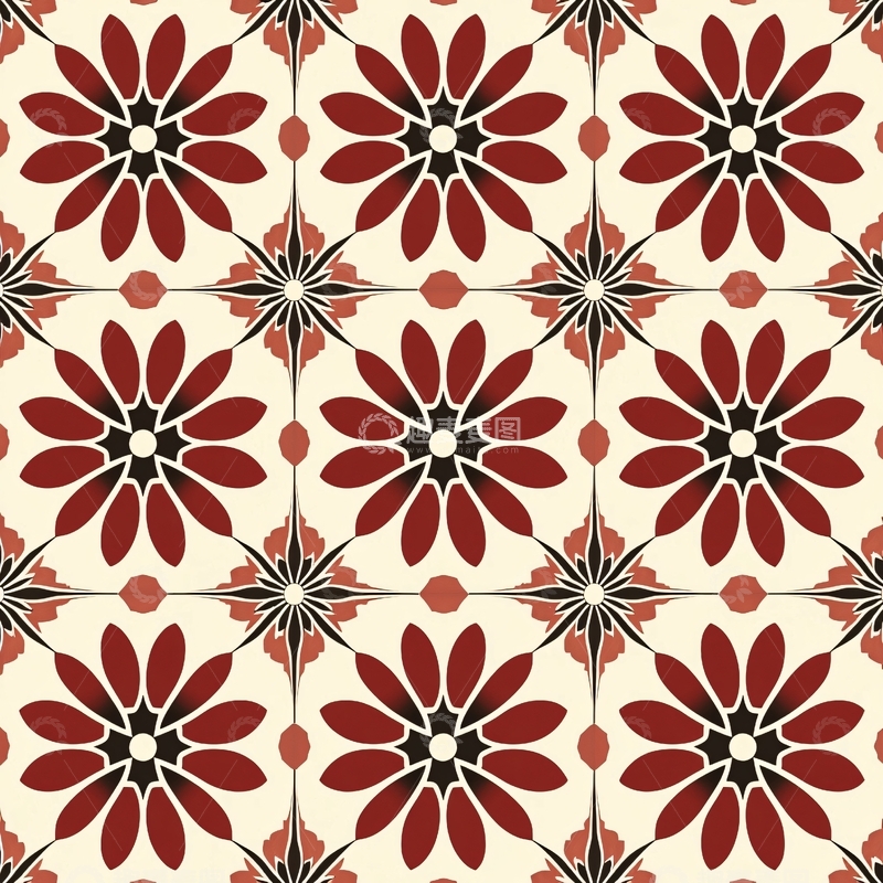 高清大图下载【趣麦麦图】规则重复的红色花朵图案