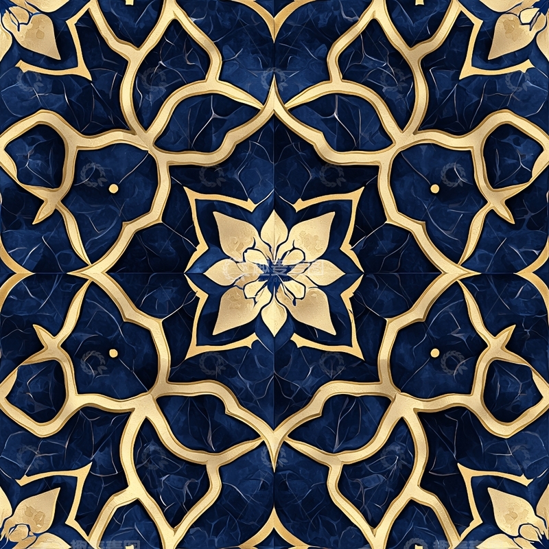 高清大图下载【趣麦麦图】深蓝色金色对称花纹图案