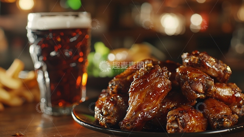 高清大图下载【趣麦麦图】烤鸡翅配啤酒