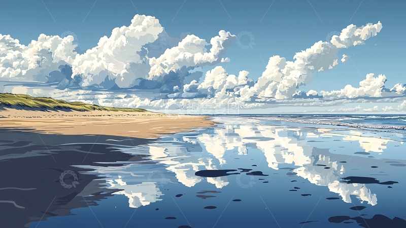 高清大图下载【趣麦麦图】平静海面反射天空云朵