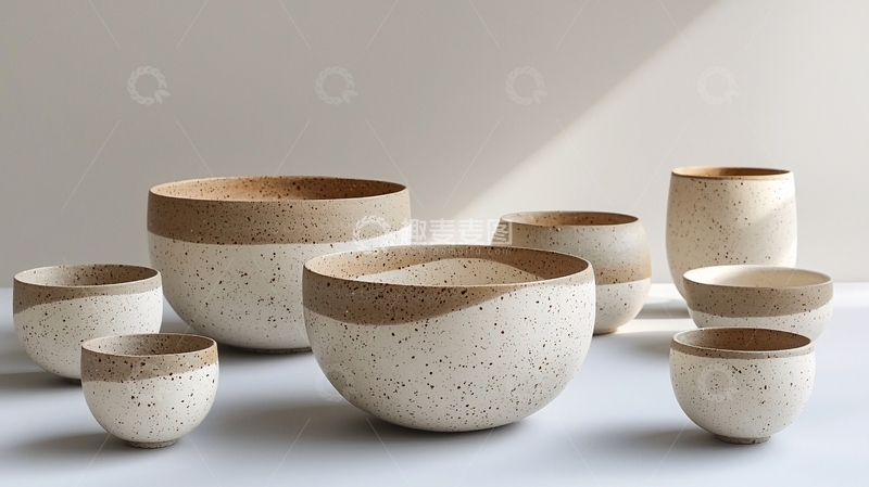 高清大图下载【趣麦麦图】一组米色陶瓷碗