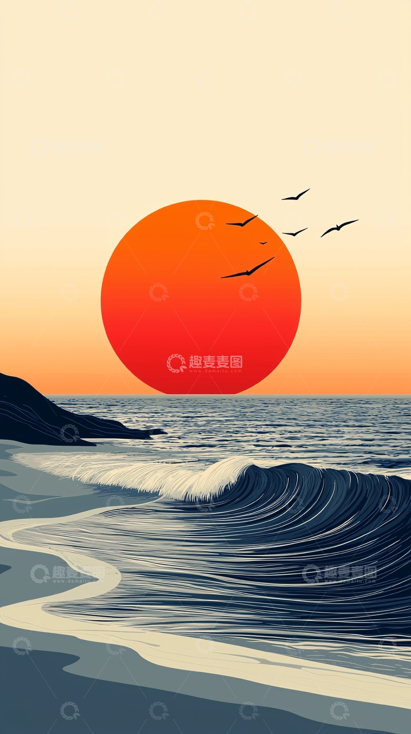 高清大图下载【趣麦麦图】海边日落