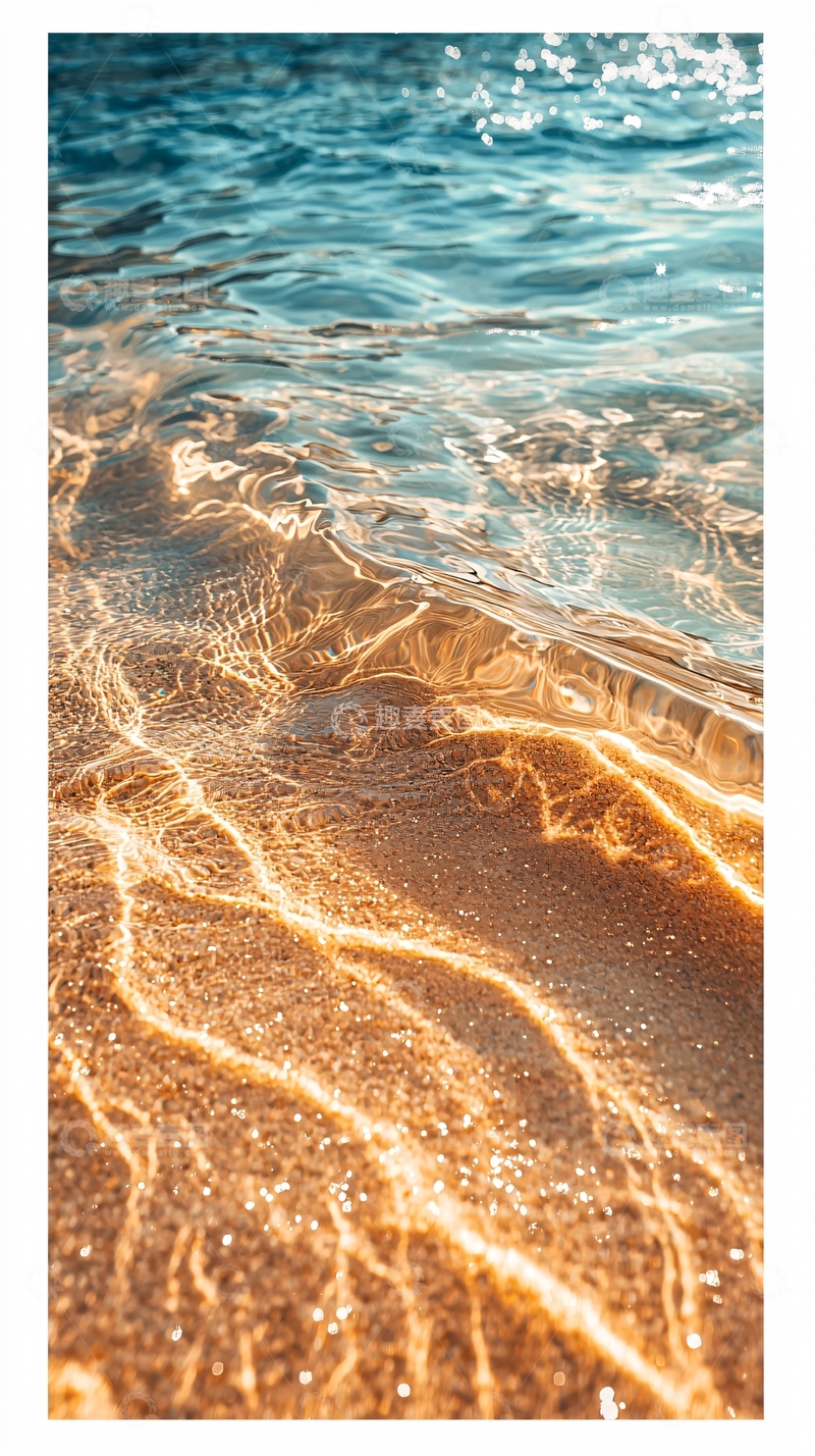 高清大图下载【趣麦麦图】清澈海水拍打金色沙滩