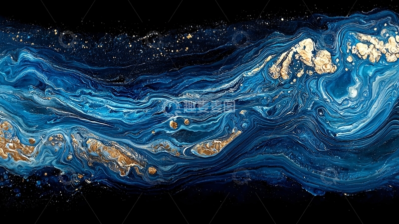 高清大图下载【趣麦麦图】蓝色金色流体艺术