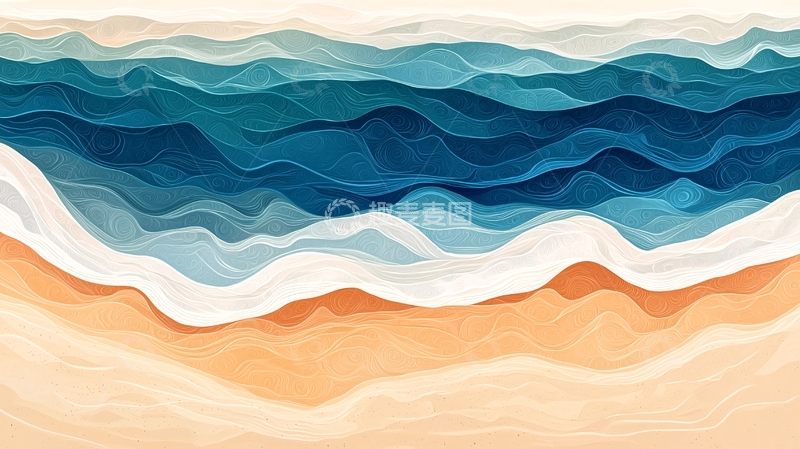 高清大图下载【趣麦麦图】海滩波浪抽象画