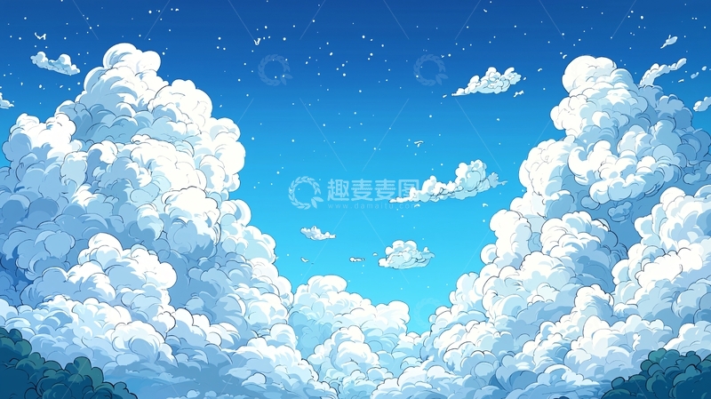 高清大图下载【趣麦麦图】蓝天白云棉花糖动画场景