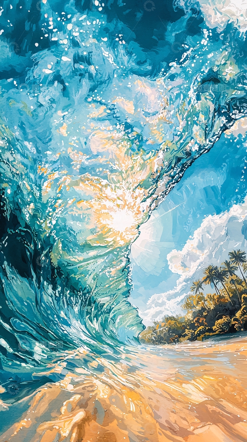 高清大图下载【趣麦麦图】海浪下的阳光沙滩