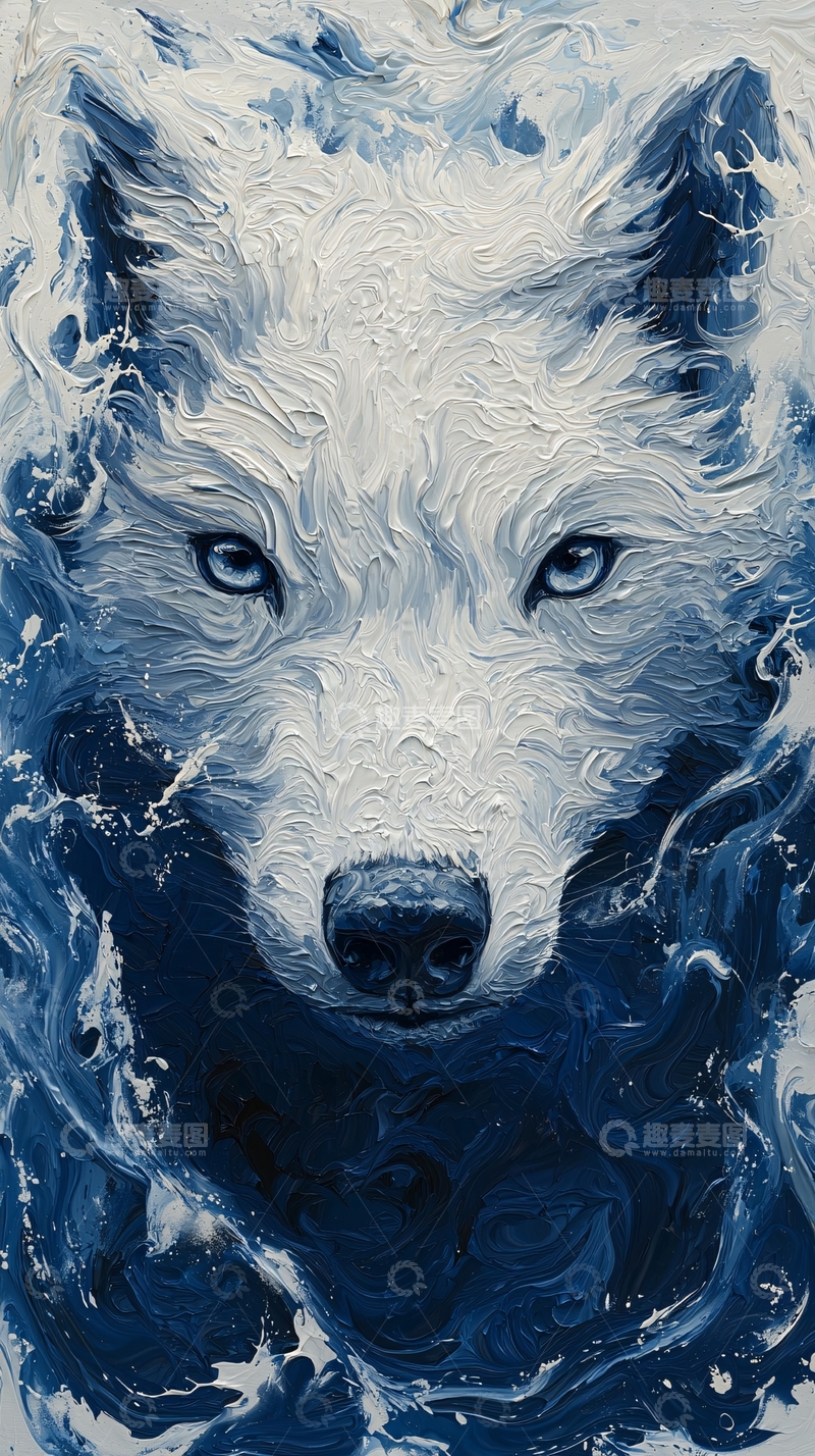 高清大图下载【趣麦麦图】冰霜狼的油画特写