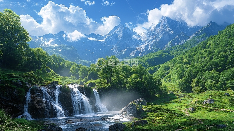 高清大图下载【趣麦麦图】壮丽的山间瀑布风景