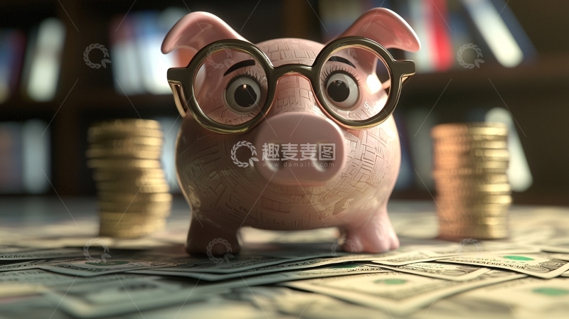 高清大图下载【趣麦麦图】戴眼镜的储钱猪