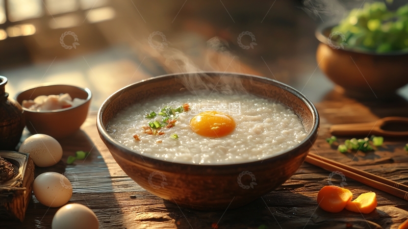 高清大图下载【趣麦麦图】热气腾腾的鸡蛋粥