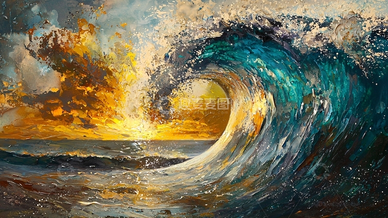高清大图下载【趣麦麦图】海浪翻滚的油画风格