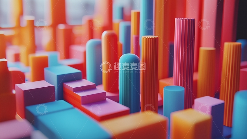 高清大图下载【趣麦麦图】彩色几何体城市