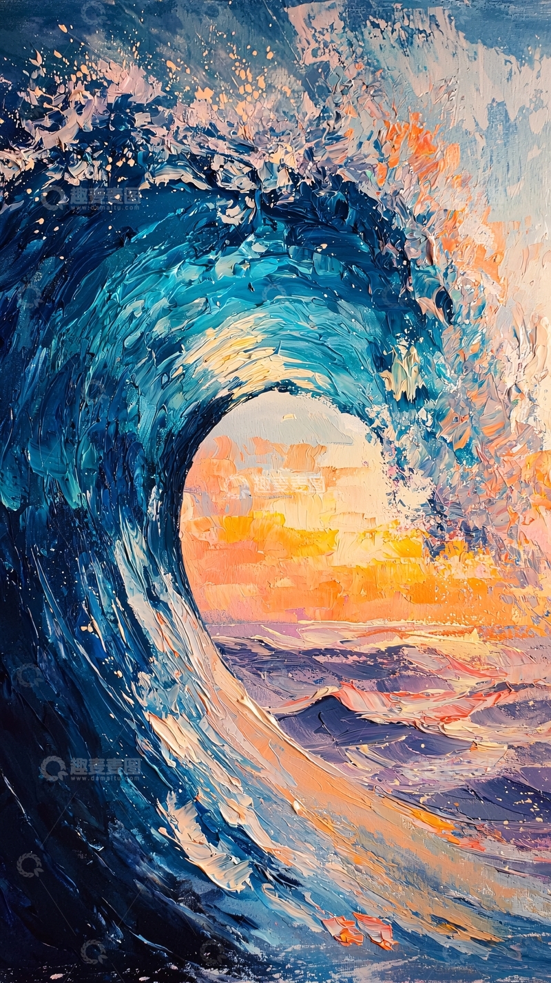 高清大图下载【趣麦麦图】海浪夕阳下的壮丽景色