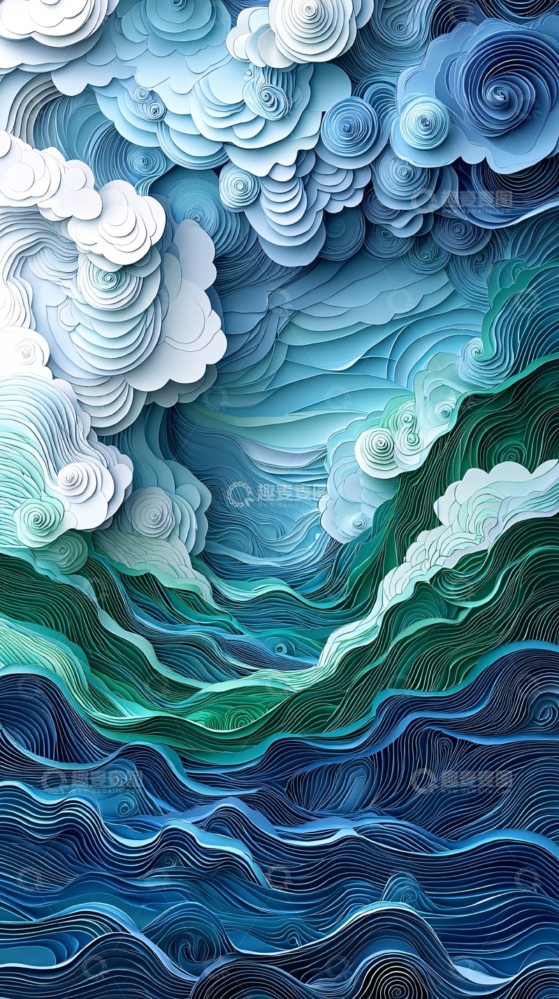 高清大图下载【趣麦麦图】抽象波浪云海纸艺