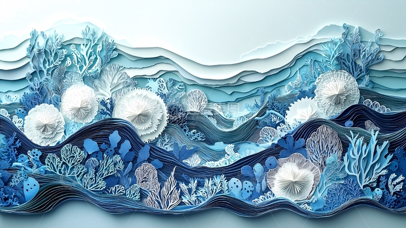 高清大图下载【趣麦麦图】蓝色纸艺海洋生物