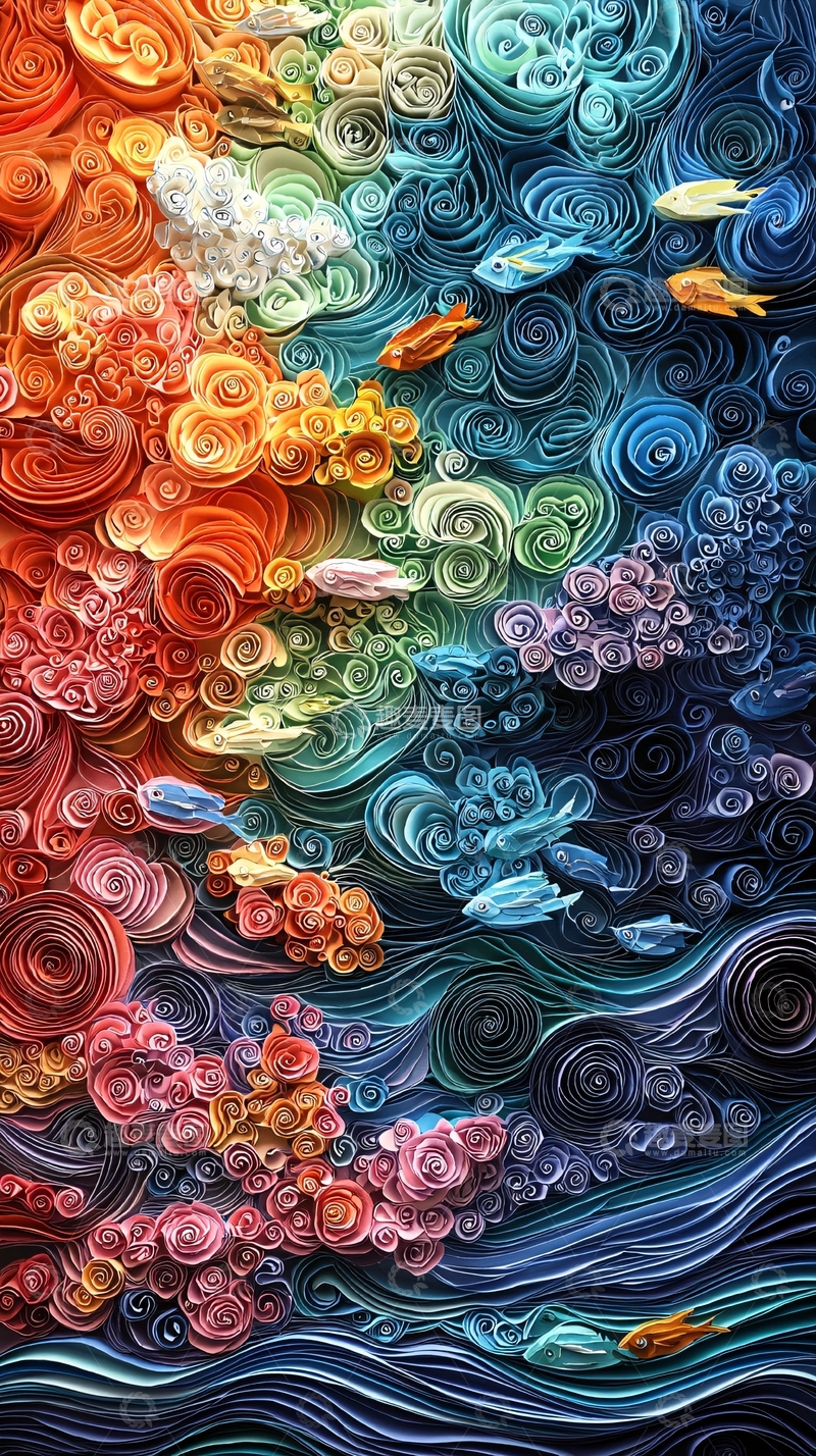 高清大图下载【趣麦麦图】色彩漩涡纸艺海洋