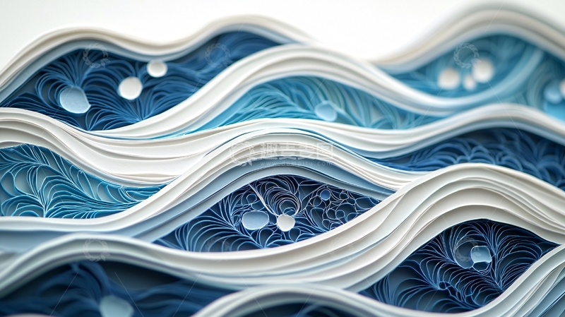 高清大图下载【趣麦麦图】蓝色纸艺海浪图案