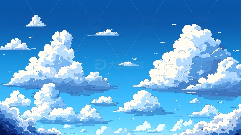 蓝天白云像素风动画场景