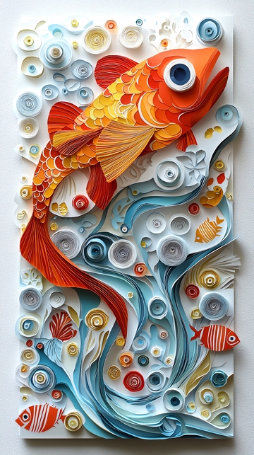 纸艺金鱼跃水图