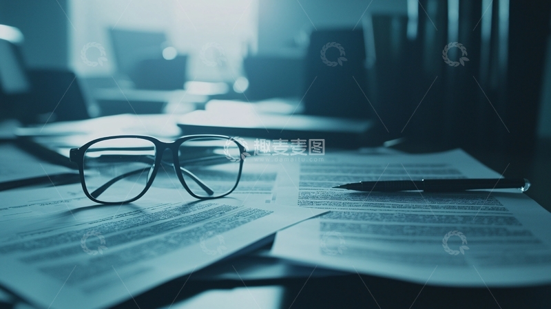 高清大图下载【趣麦麦图】办公桌上的眼镜和文件