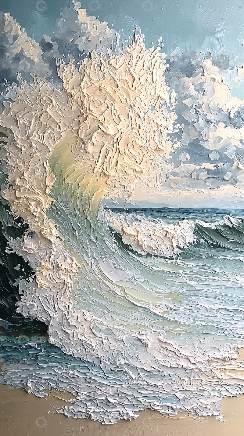 高清大图下载【趣麦麦图】海浪油画厚涂风格