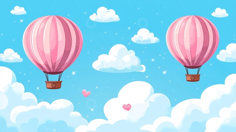 高清大图下载【趣麦麦图】粉色热气球在蓝天白云间