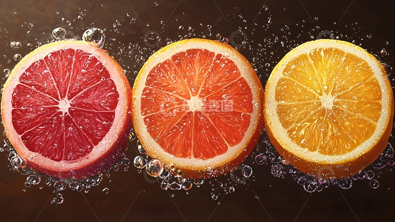 高清大图下载【趣麦麦图】三种切开的柑橘水果