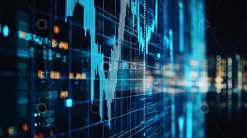 高清大图下载【趣麦麦图】蓝色科技感金融数据图表