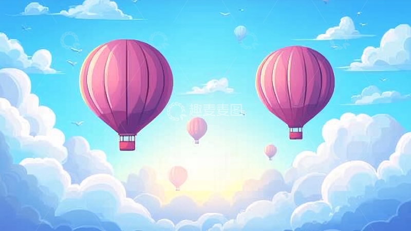 高清大图下载【趣麦麦图】粉色热气球在蓝天白云
