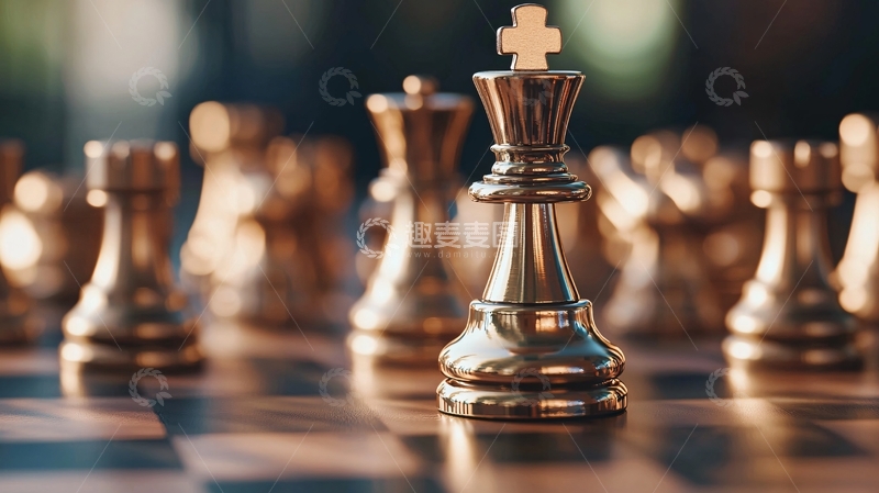 高清大图下载【趣麦麦图】金色棋盘上的象棋国王