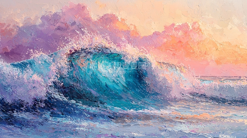 高清大图下载【趣麦麦图】海浪油画风格