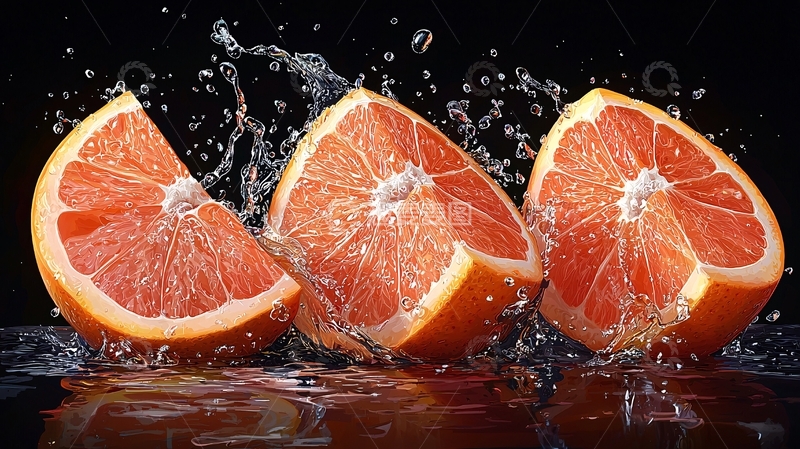 高清大图下载【趣麦麦图】新鲜西柚切片与水花