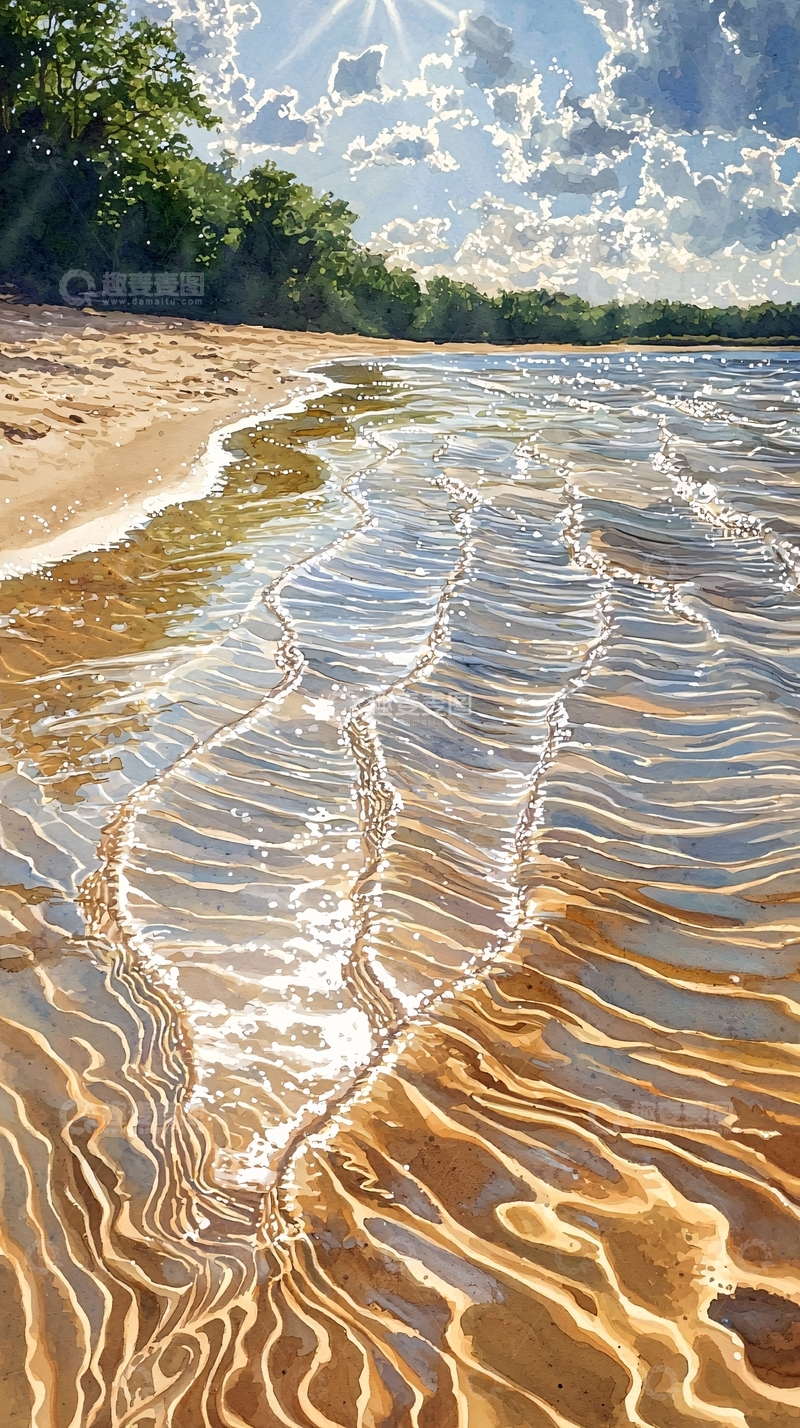 高清大图下载【趣麦麦图】阳光下的沙滩水波光影