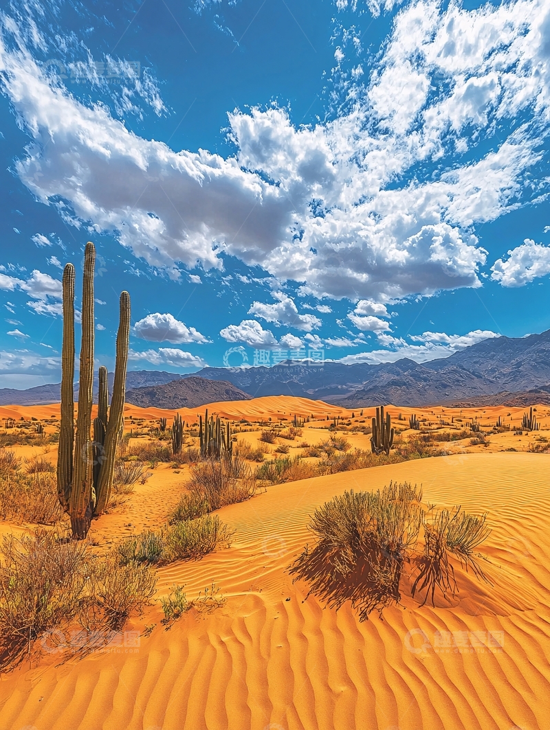 高清大图下载【趣麦麦图】沙漠仙人掌蓝天白云