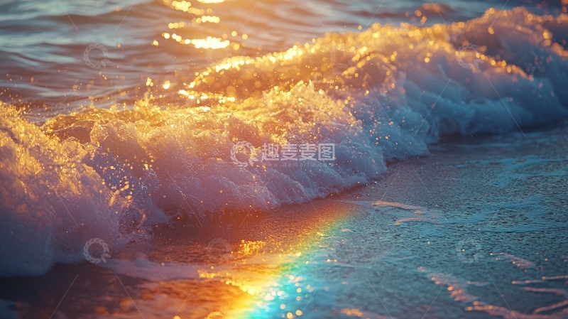 高清大图下载【趣麦麦图】金色阳光下的海浪