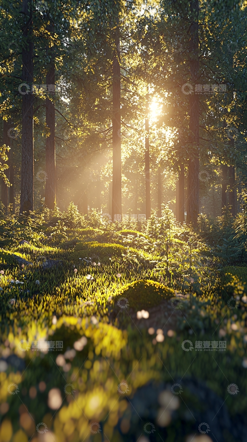 高清大图下载【趣麦麦图】阳光穿过森林的场景
