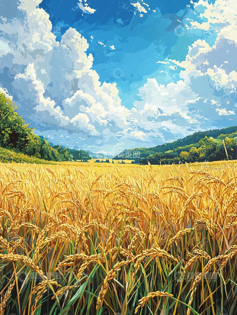 高清大图下载【趣麦麦图】金黄麦田蓝天白云