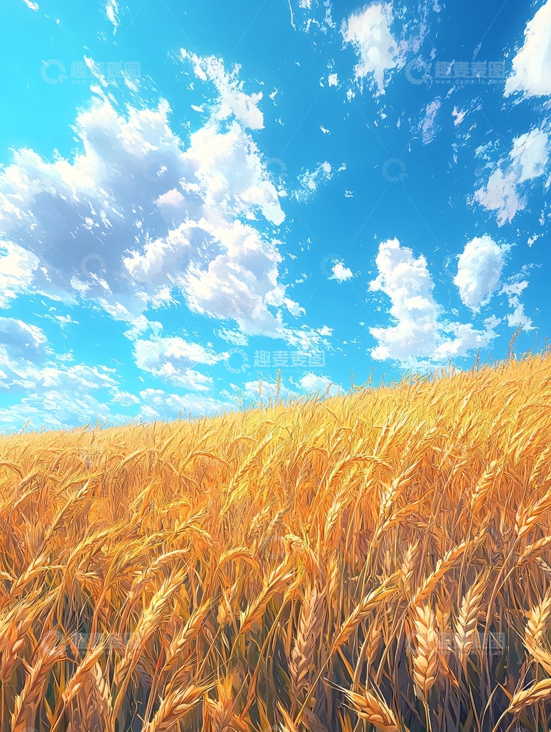 高清大图下载【趣麦麦图】金色的麦田蓝天白云