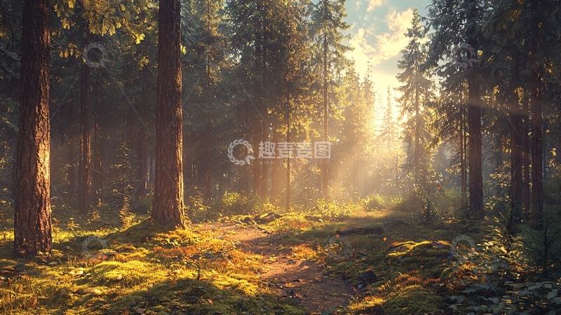 高清大图下载【趣麦麦图】森林阳光穿透