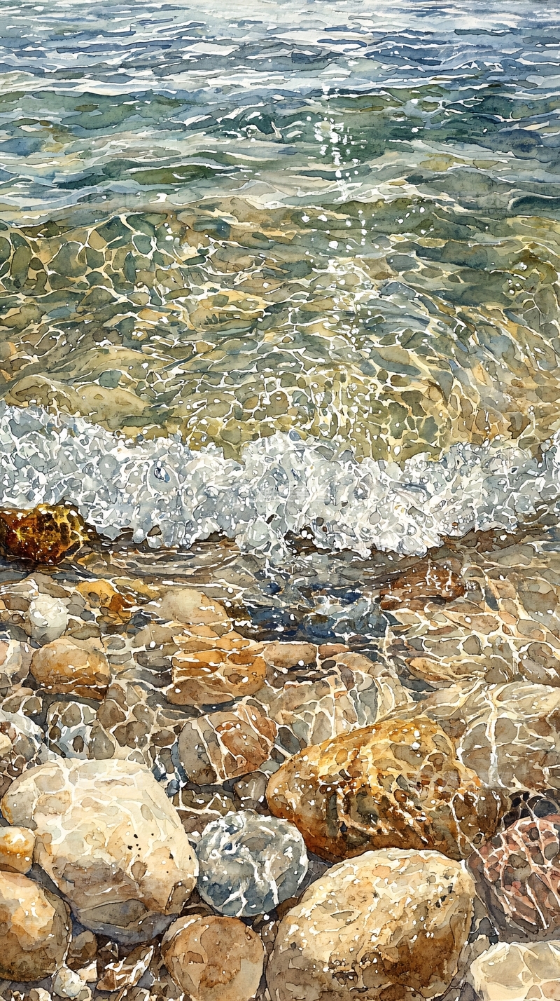 高清大图下载【趣麦麦图】清澈海水与卵石滩的交汇